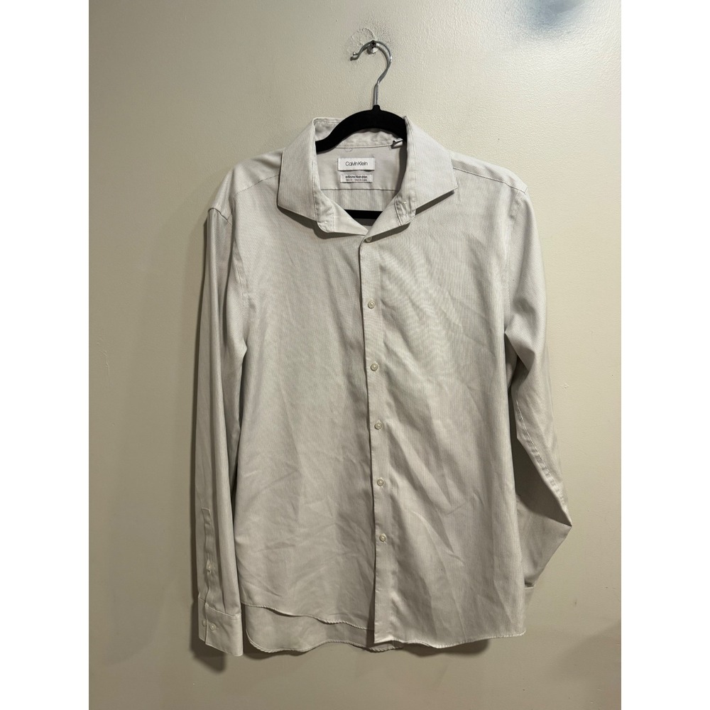 Calvin Klein Infinite Non-Iron Slim Fit Dress Shirt Grey Stripe 16 34/35